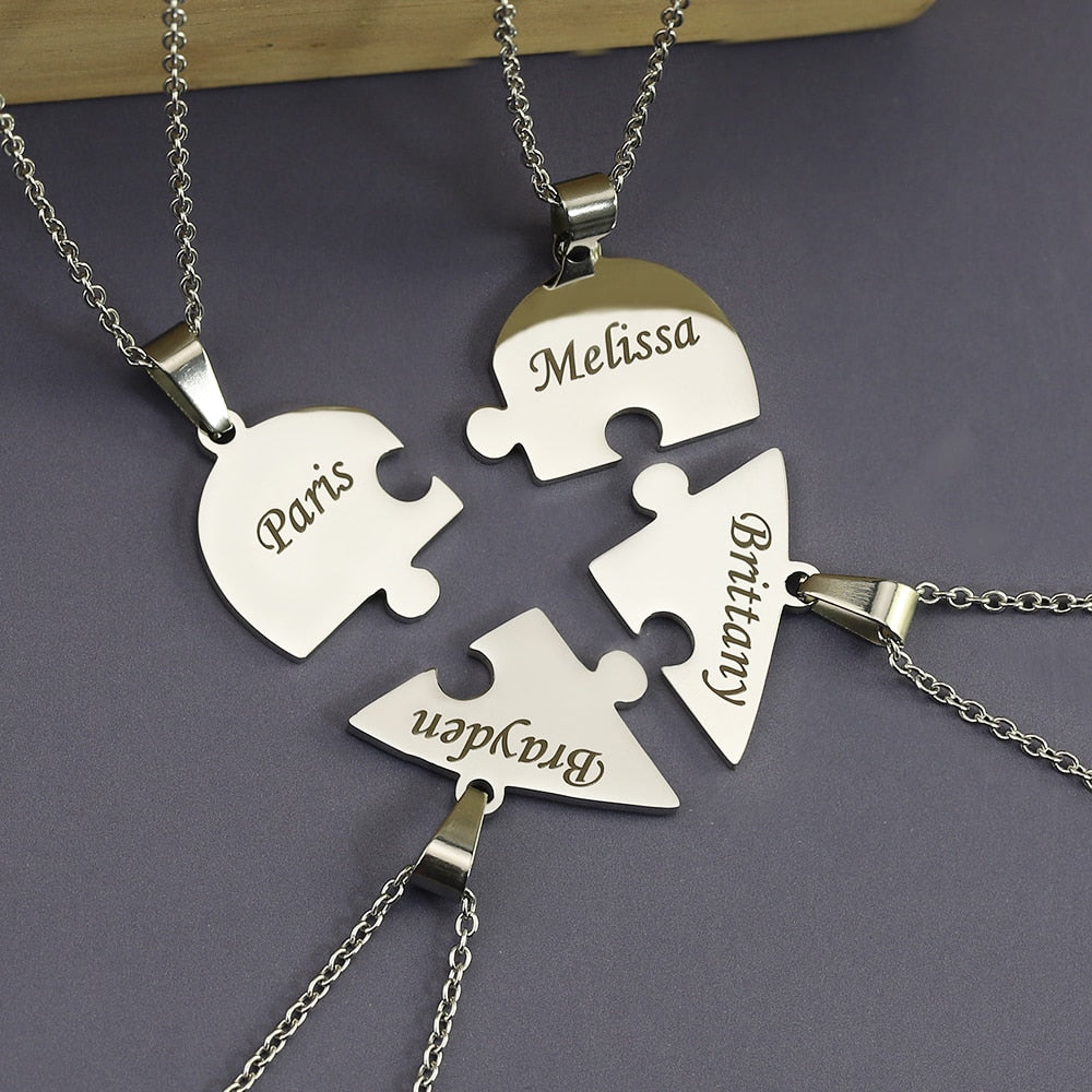 Nach Namen Herz Halskette Herz Puzzle Halskette Gravierte Namen Verwirrt Herzen Anhänger-senden namen per chat