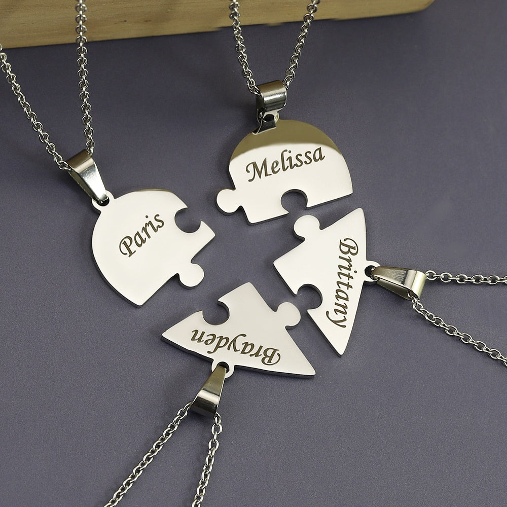 Custom Name Heart Necklace Heart Puzzle Necklace Engraved Names Confused Hearts Pendant-send names via chat