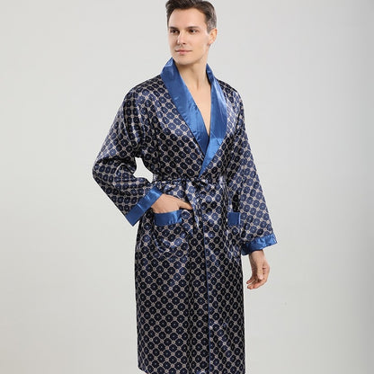 Men Robe Sets Satin Kimono Gown Male Nightwear Bathrobe Faux Silk 2PCS Robe &amp; Shorts Suit Casual Sleepwear Lounge Wear Homewear