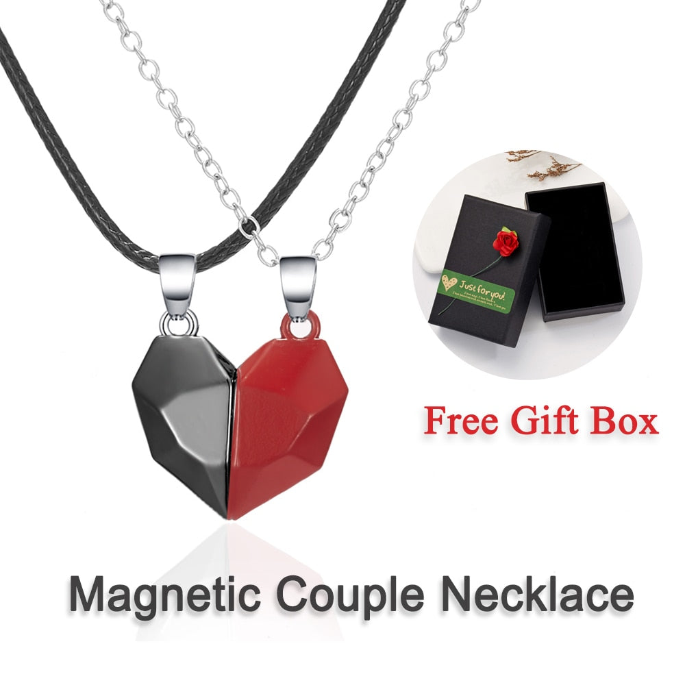 2Pcs Magnetic Couple Necklace Lovers Heart Distance Paired Pendant Projection Necklaces For Women Jewelry Valentine's Day Gift