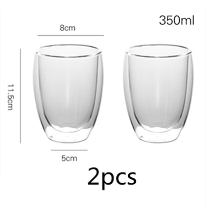 2-4-6Pcs/set 80/250/350/450ML Double Wall Glass Cup Transparent Handmade Heat Resistant Tea Drinking Cups Espresso Coffee Cup Set