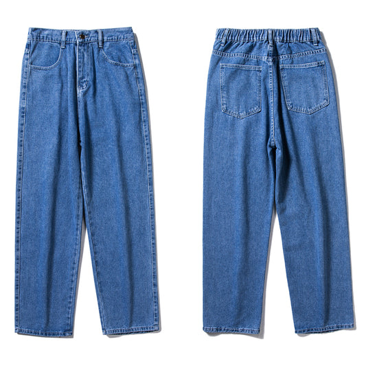 Neue Herbst Männer Denim Hose mit weitem Bein koreanischen Stil gerade hellblaue Baggy Jeans elastische Taille Studenten hose männlich schwarz grau