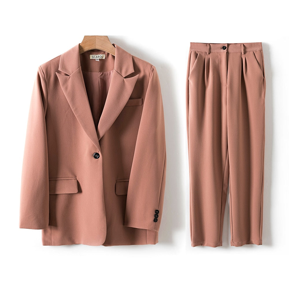 Women Blazer And Pants Sets Two Pieces OL Single Breasted Jacket Formal Suit Pleated Trousers Spring Autumn Winter