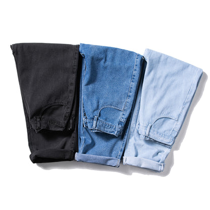 Neue Herbst Männer Denim Hose mit weitem Bein koreanischen Stil gerade hellblaue Baggy Jeans elastische Taille Studenten hose männlich schwarz grau