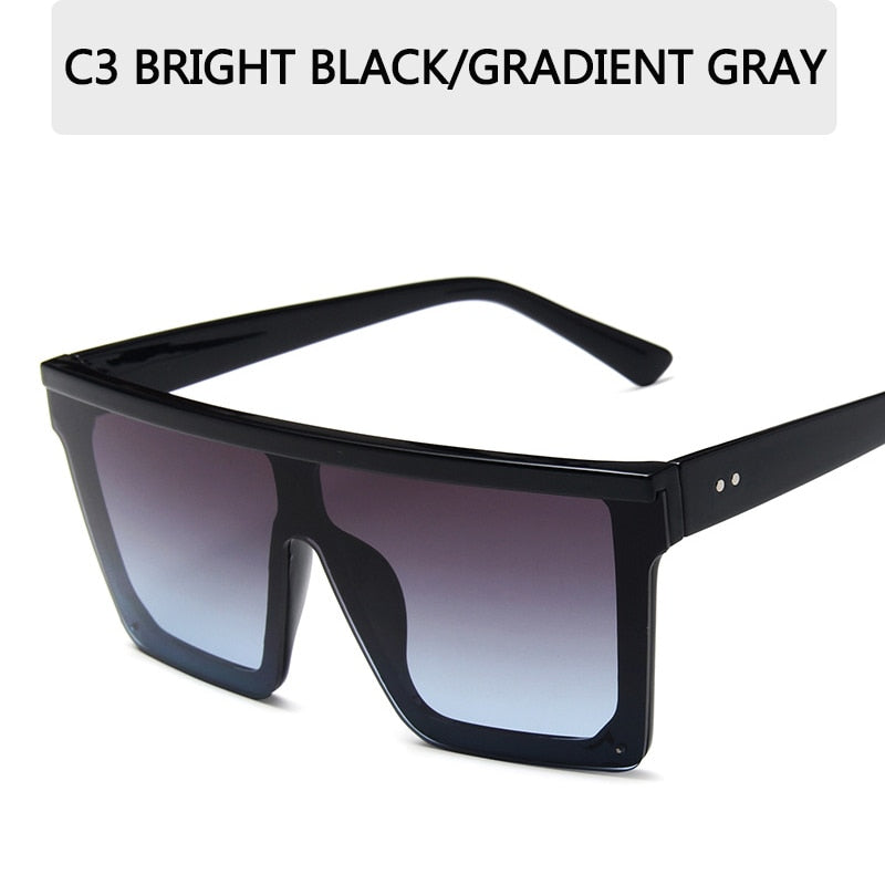 Vintage Male Flat Top Sunglasses Men Brand Black Square Shades UV400 Gradient Sun Glasses For Women Cool One Piece Designer