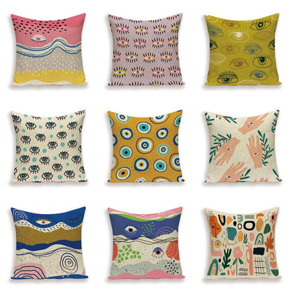 Shabby Abstract Cushion Cover Eye Geometric Pattern Pillow Case Printed Linen Pillow Cases Girl Sofa Cushion Covers Pillows