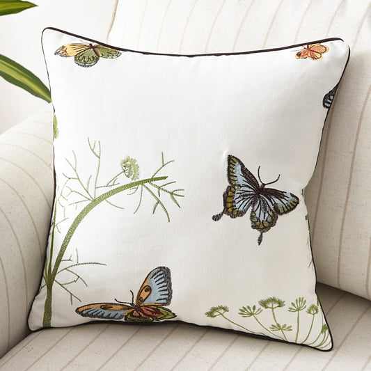 Butterfly Cushion Cover 45x45cm Flowers Country Style Pillow Cover Cotton Embroidery Suqare Home decoration for Living Room