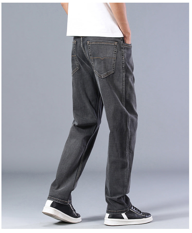 6 Colors Spring Summer Men's Thin Straight-leg Loose Jeans Classic Style Advanced Stretch Baggy Pants Male Plus Size 40 42 44