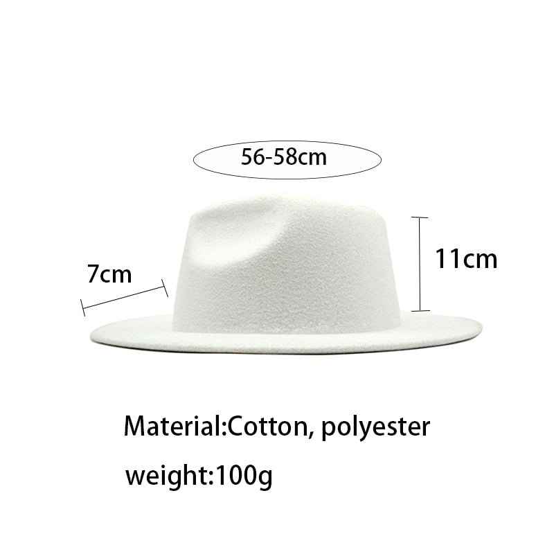 Autumn Winter Women Felt Hat Fedoras Big Brim Hats For Women British Style Vintage Church Hats Lady Flat Brim White jazz cap