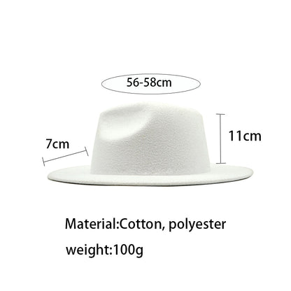 Autumn Winter Women Felt Hat Fedoras Big Brim Hats For Women British Style Vintage Church Hats Lady Flat Brim White jazz cap