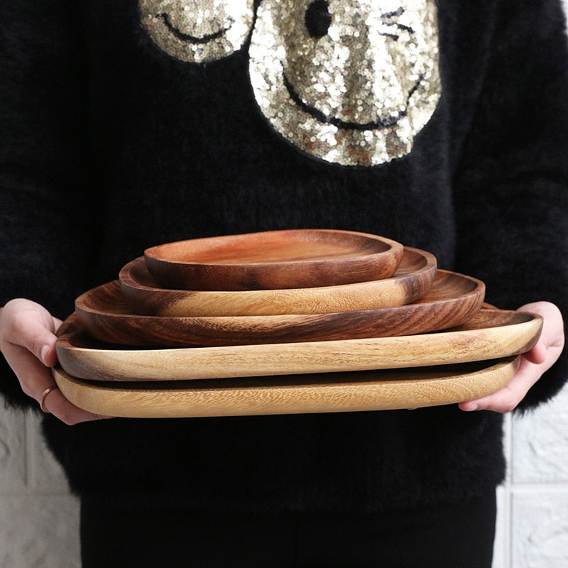 Whole Wood Lovesickness Wood Irregular Oval Solid Wood Pan Plate Fruit Dishes Saucer Tea Tray Dessert Plate Tableware Set