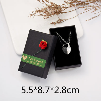 2Pcs Magnetic Couple Necklace Lovers Heart Distance Paired Pendant Projection Necklaces For Women Jewelry Valentine's Day Gift