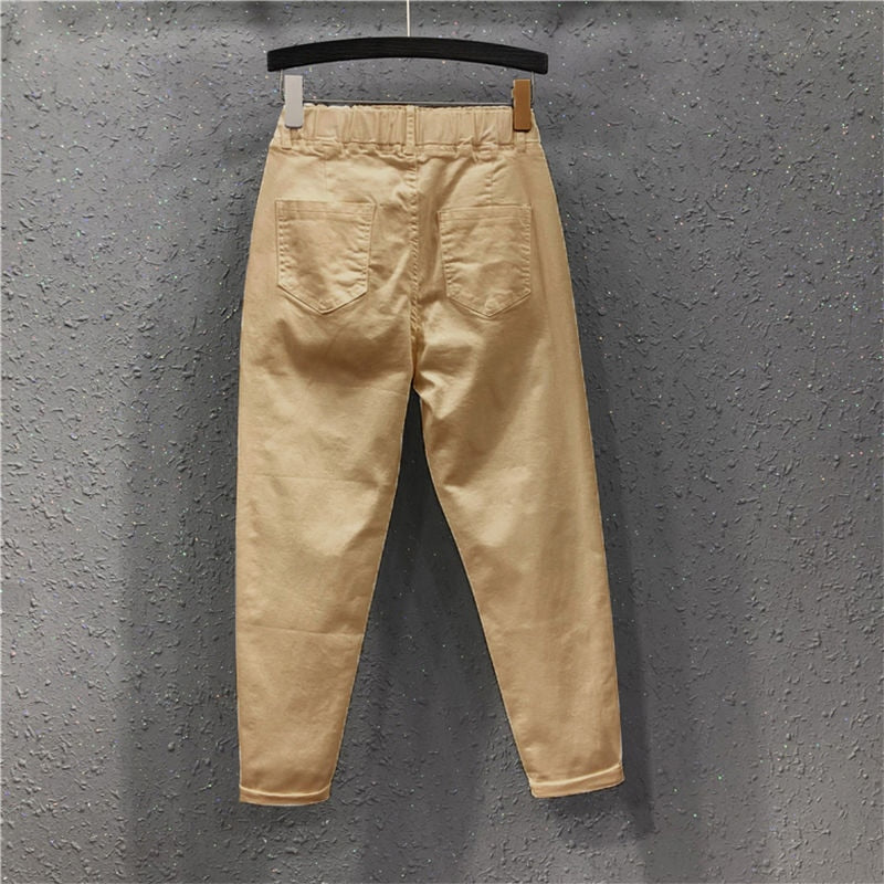 New Arrival Summer Women Harem Pants All-matched Casual Cotton Denim Pants Elastic Waist 6XL Size Yellow White Jeans D321