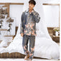 OVERSIZE Paare Druck Pyjamas Anzug Shirt & Hosen Seidige 2PCS Schlaf Set Kimono Bademantel Kleid Lässig Braut Hochzeit Geschenk nachtwäsche