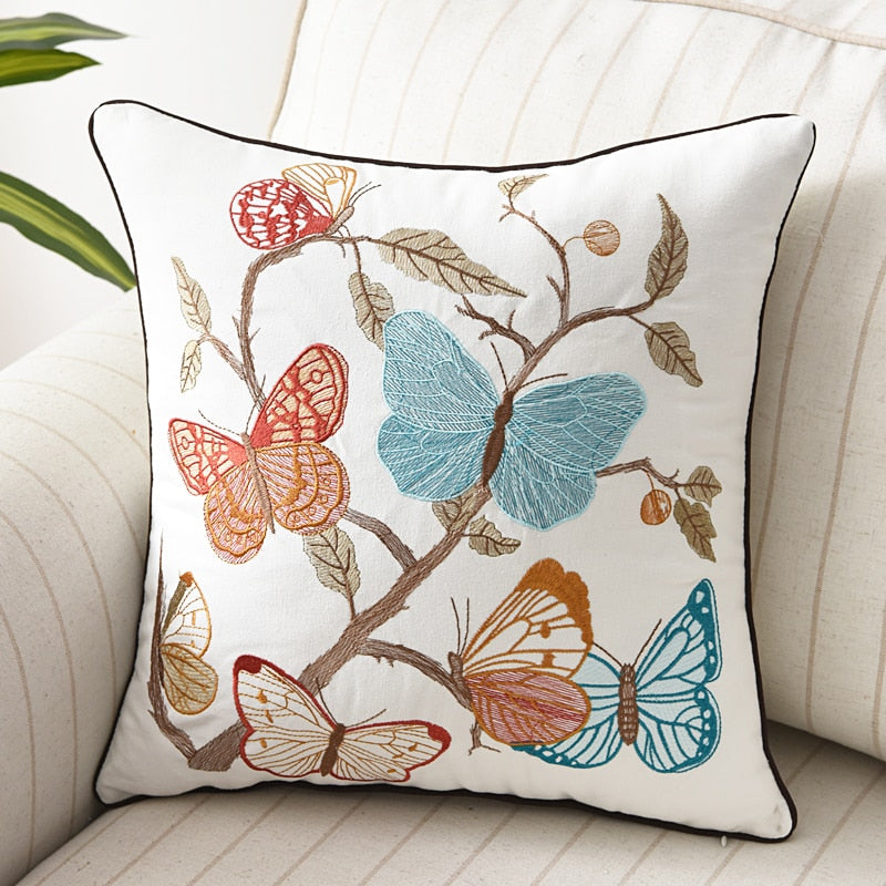 Schmetterling Kissen Abdeckung 45x45cm Blumen Land Stil Kissen Abdeckung Baumwolle Stickerei Suqare Hause dekoration für Wohnzimmer