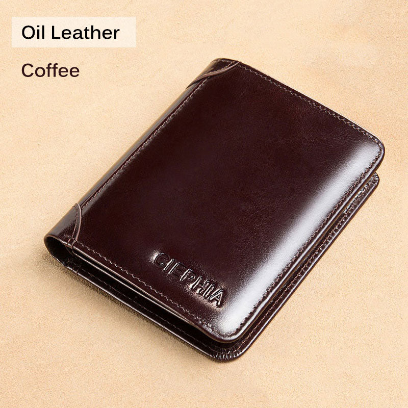 Genuine Leather Rfid Protection Wallets for Men Vintage Slim Short Multi Function ID Credit Card Holder Money Bag