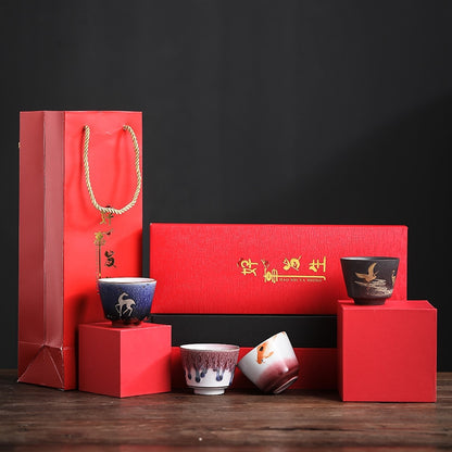 Japanischen Stil Handgemachten Ofen Gebacken Keramik Tasse 4 PCs Set Master Cup Persönliche Tasse Tasse Große Größe Teetasse Geschenk Box teacups
