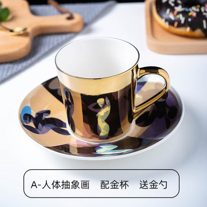 Ins Mirror Reflection Cup Coffee Mug Picasso Ceramic Coffee Cup and Saucer Set lion Funny Mugs for Friend Birthday Best Gift