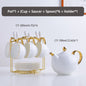 Elegante Bone China Tee-Set Porzellan Duftenden Tee Tasse Keramik Topf Floral Teekanne Set Café Becher Kaffee Tasse Weiß Gold teetasse Teaset