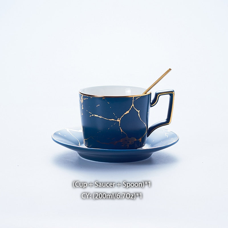 Marble Ceramic Coffee Cup Saucer Spoon Set 200ml Nordic Tea Cup Matt Porcelain Tea Set Advanced Teacup Cafe Espresso Cup