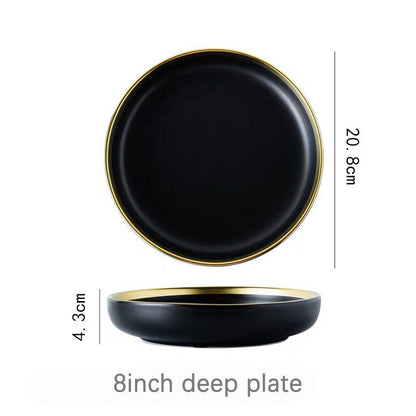 Black Dinnerware Set Ceramic Plates Dishes Plates and Bowls Set Food Plate Salad Soup Bowl Tableware Set for Restaurant