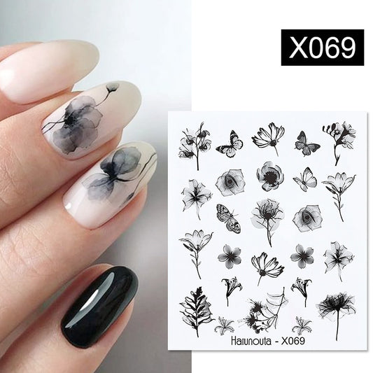 Harunouta Black Lines Flower Leaves Water Decals Stickers