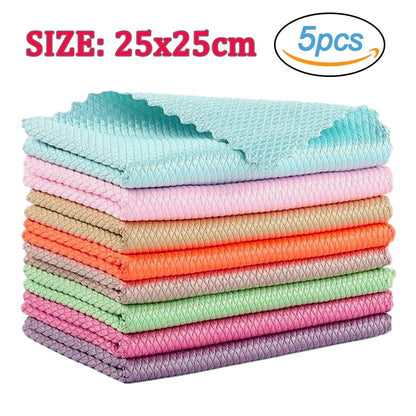 5Pcs Kitchen Cleaning Towel Anti-Grease Rags Absorbable
