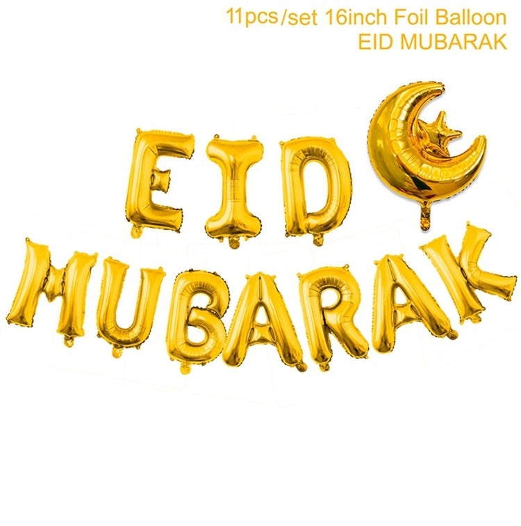 Eid Mubarak Banner Bunting Balloons Plates Napkins Tablecloth Kareem Ramadan Decoration Muslim Islamic Festival Party Supplies