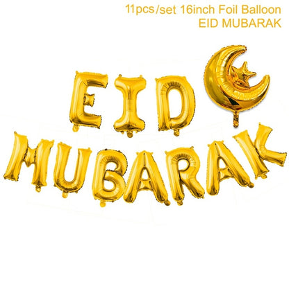 Eid Mubarak Banner Bunting Balloons Plates Napkins Tablecloth Kareem Ramadan Decoration Muslim Islamic Festival Party Supplies