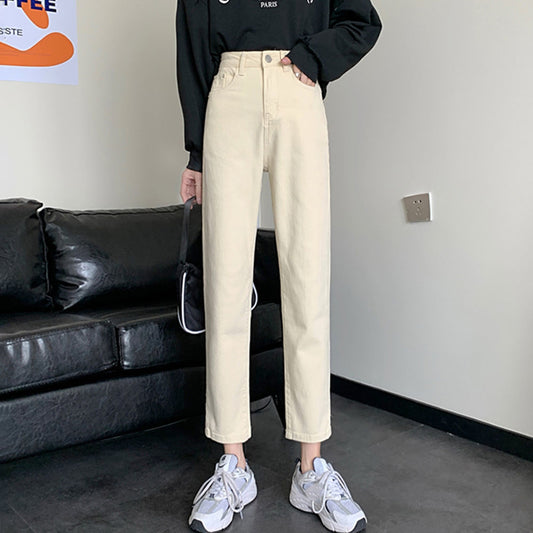 Jeans Women All-match Korean Style Mopping Trousers Denim Vintage Black Solid High Waist Autumn Baggy Chic Ulzzang Street Casual