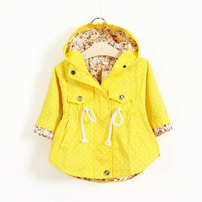 Spring Autumn Girls Windbreaker Coat Jackets Baby Kids Flower Embroidery Hooded Outwear