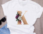 Custom name letter combination women High quality printing T-shirt Flower letter Font A BCDEFG short sleeve Clothing