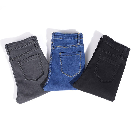 Jeans für Frauen mom Jeans blau grau schwarz Frau Hohe Elastische 36 38 40 Stretch Jeans weibliche gewaschen denim dünne bleistift hosen