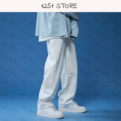 Straight jeans men wide jeans white loose jeans pants neutral jeans streetwear casual pure man women pants hip hop bagy summer