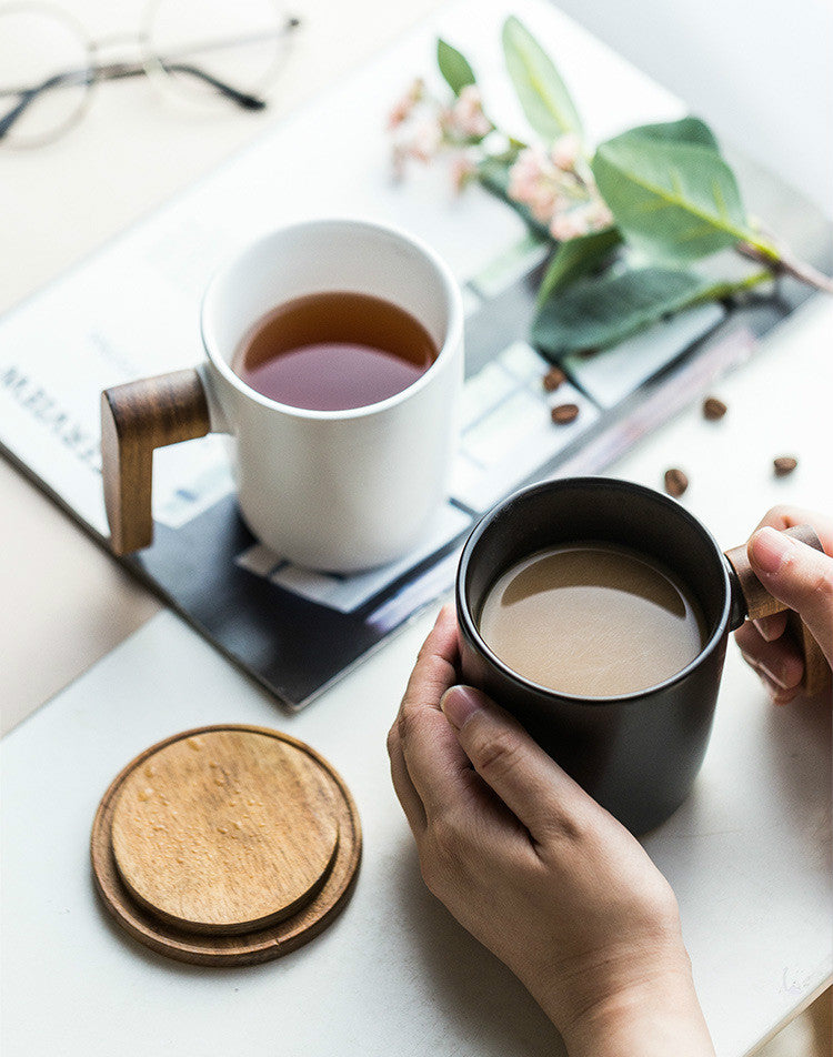 Geschenk Paket Holzgriff mit Abdeckung kaffee tasse Liebhaber kaffee Becher Keramik kaffee Becher tasse set holz kaffee tasse