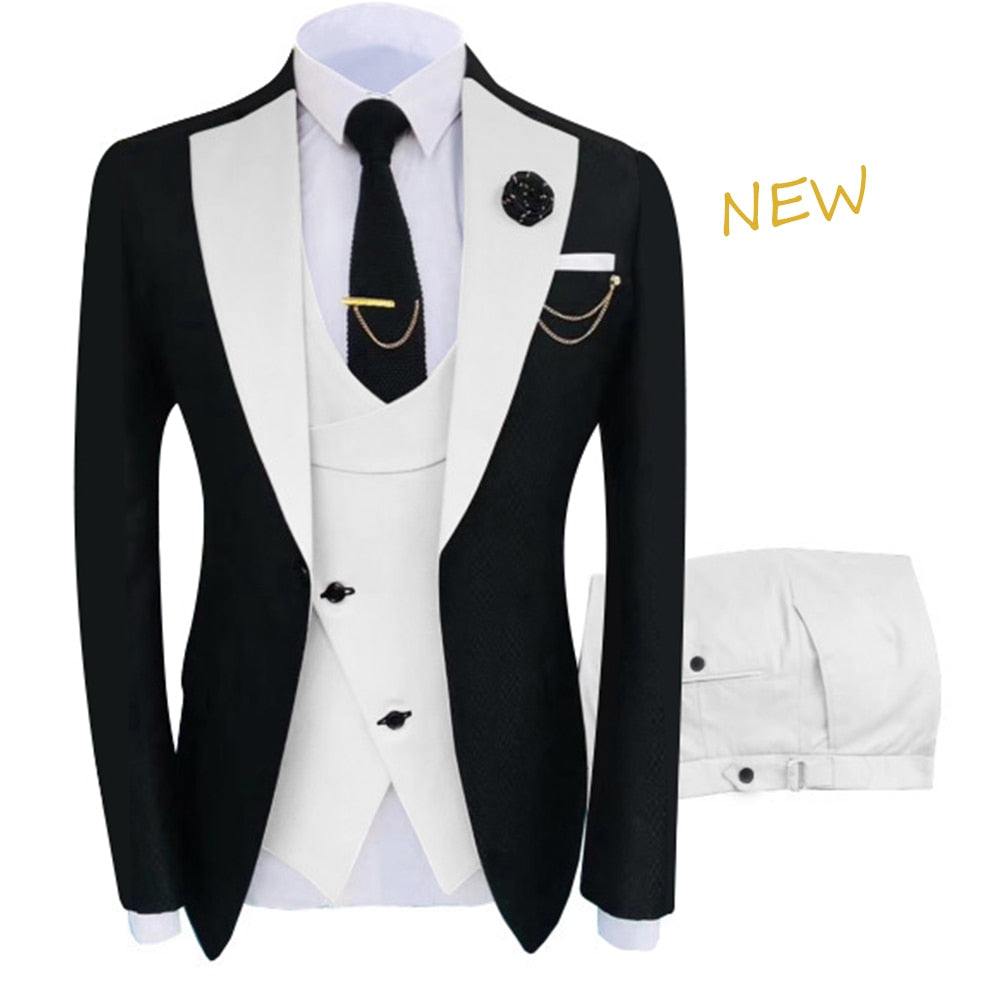 New Costume Homme Popular Clothing Luxury Party Stage Men's Suit Groomsmen Regular Fit Tuxedo 3 Peice Set Jacket+Pant+Vest