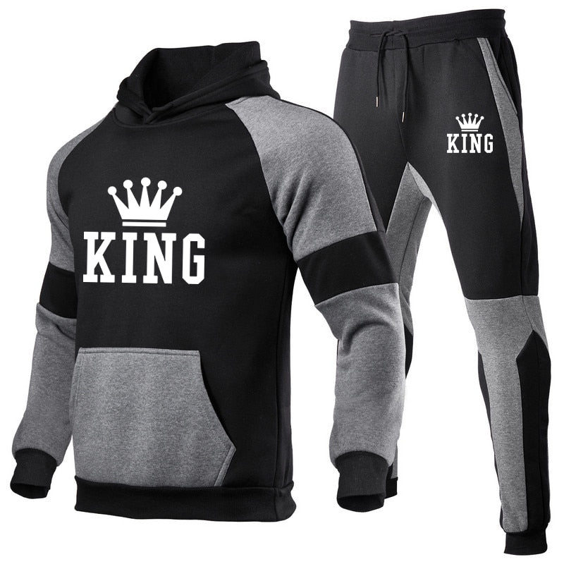 King Tracksuit Men Sets Winter Hoodies Pants 2 Piece Running Hoodies Men Autumn Sweatshirt Sport Joggers Sweatpants Suit Male