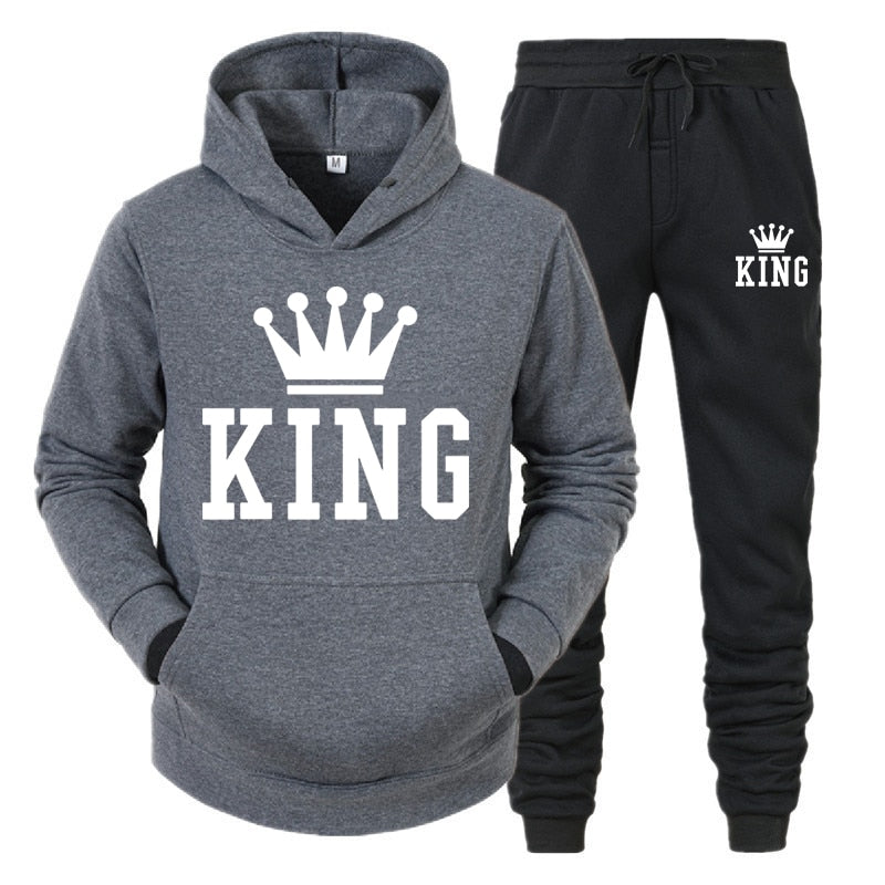 King Tracksuit Men Sets Winter Hoodies Pants 2 Piece Running Hoodies Men Autumn Sweatshirt Sport Joggers Sweatpants Suit Male