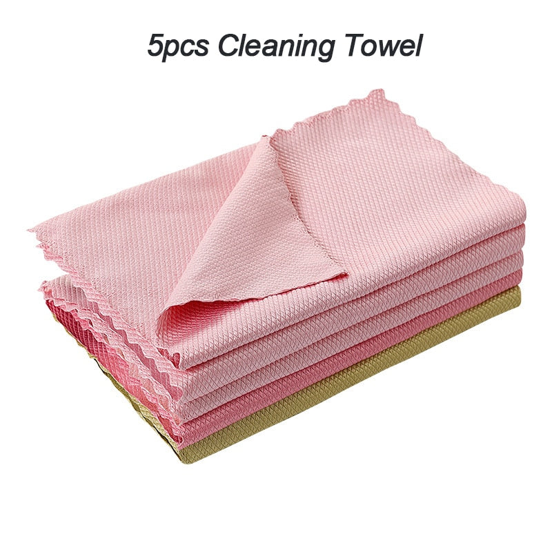 5Pcs Kitchen Cleaning Towel Anti-Grease Rags Absorbable