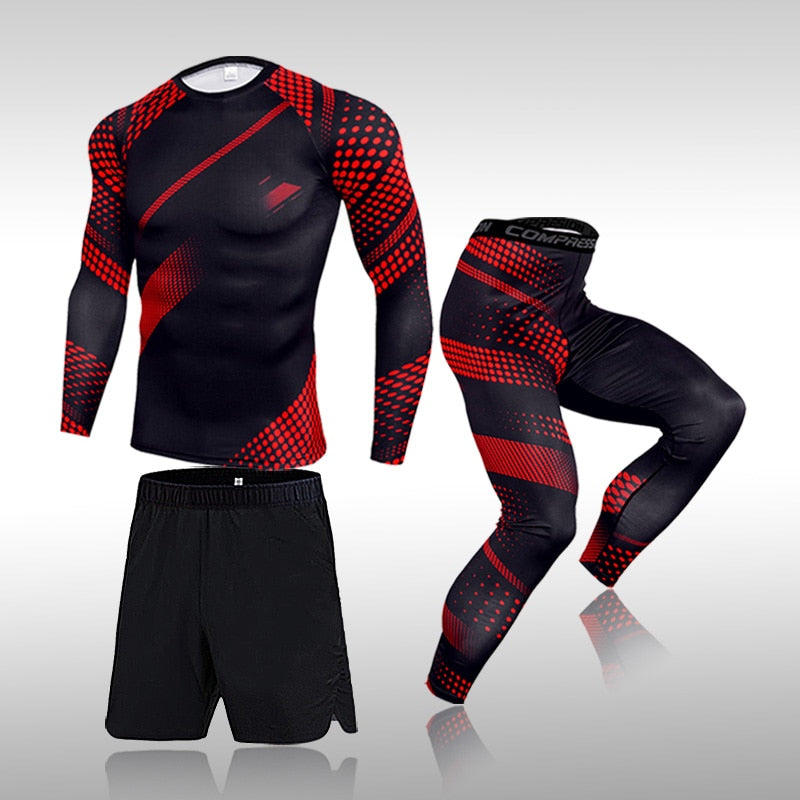 3 Pcs Set Men's Workout Sport Suit Gym Fitness Compression