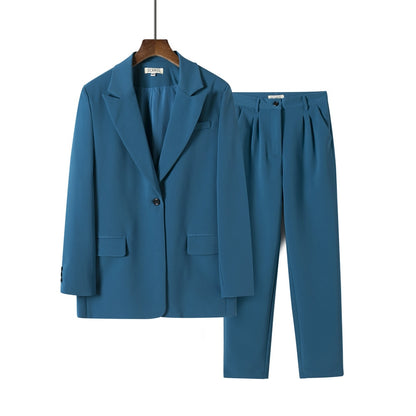 Frauen Blazer Und Schutz Hosen Sets Zwei Stücke OL Einreiher Jacke Formale Anzug Gefaltete Hosen Frühling Herbst Winter