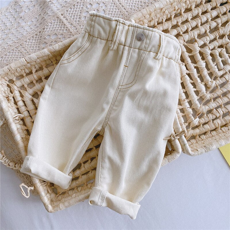 Autumn and winter new jeans baby girl clothes baby clothes high waist solid color warm out jeans children's clothing