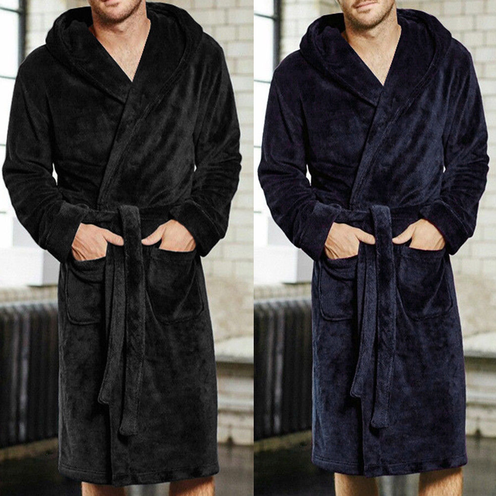 Men's Bathrobe Man Winter Warm Casual Flannel Robe Sleepwear Long Sleeve Plush Shawl Male Bath Robe Lounge Nightgown Home Clothes