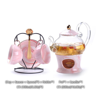 Marmorierung Porzellan Tee-Set Nordic Keramik Tee Tasse Topf mit Candler Sieb Floral Teekanne Set Café Becher Teegeschirr Kaffee Tasse teetasse