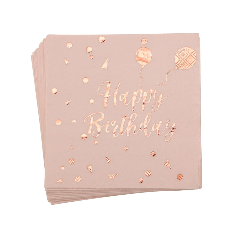 78 teile/satz Rose Gold Glücklich Geburtstag Decor Mädchen Einweg Geschirr Set Papier Platte Heißer Stanzen Erwachsene Birthdy Partei Liefert