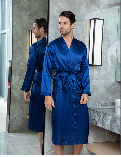 Groomsman Robe Summer Casual Nightwear V-neck Kimono Yukata Bathrobe Gown Men Silk Satin Nightgown Sleepwear Home Clothes Xxl