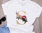 Custom name letter combination women High quality printing T-shirt Flower letter Font A BCDEFG short sleeve Clothing