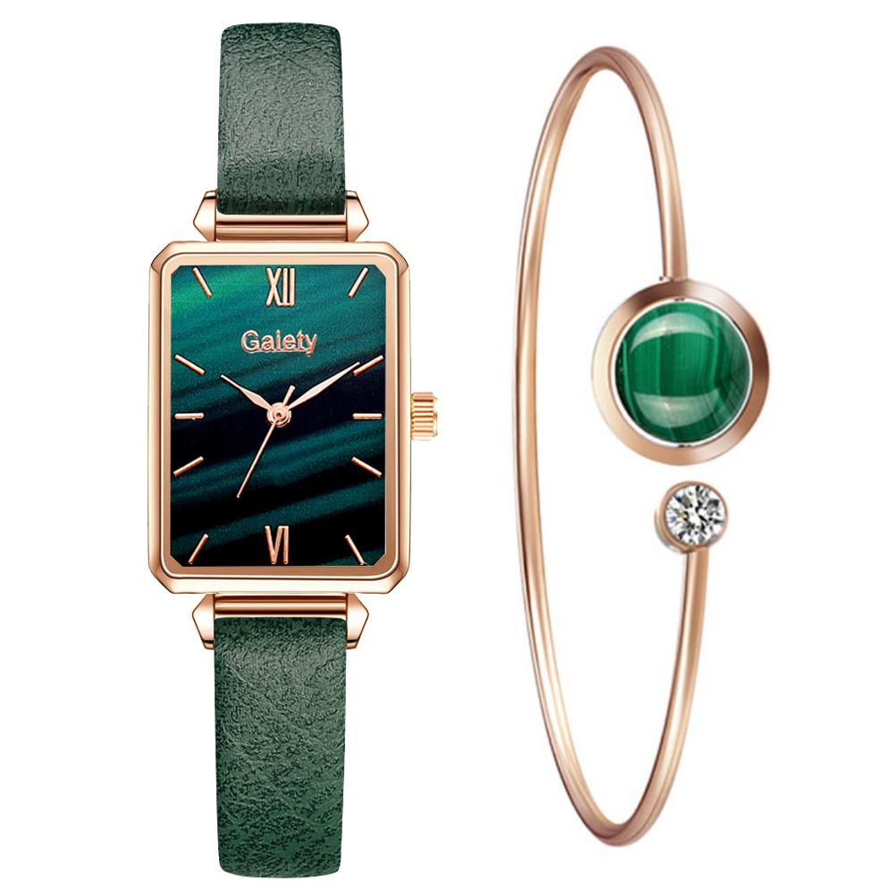 Quartz Watch Bracelet Set Green Dial