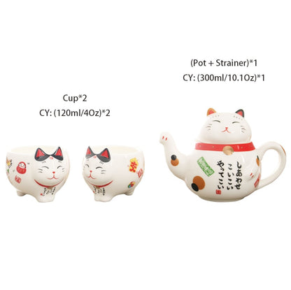 Cute Japanese Lucky Cat Porcelain Tea Set Creative Maneki Neko Ceramic Tea Cup Pot with Strainer Lovely Plutus Cat Teapot Mug