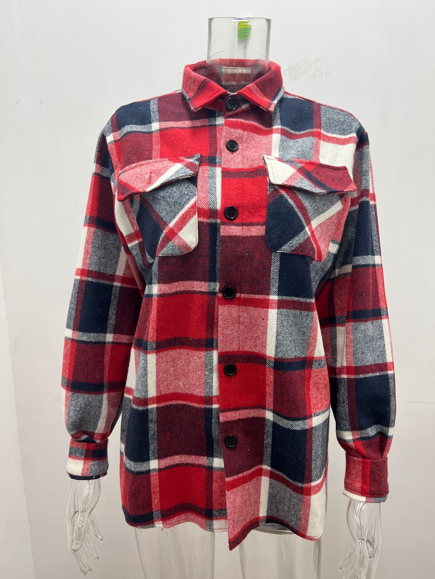 Men's Fashion Simple Plaid Shirt Long Sleeve Button Coat